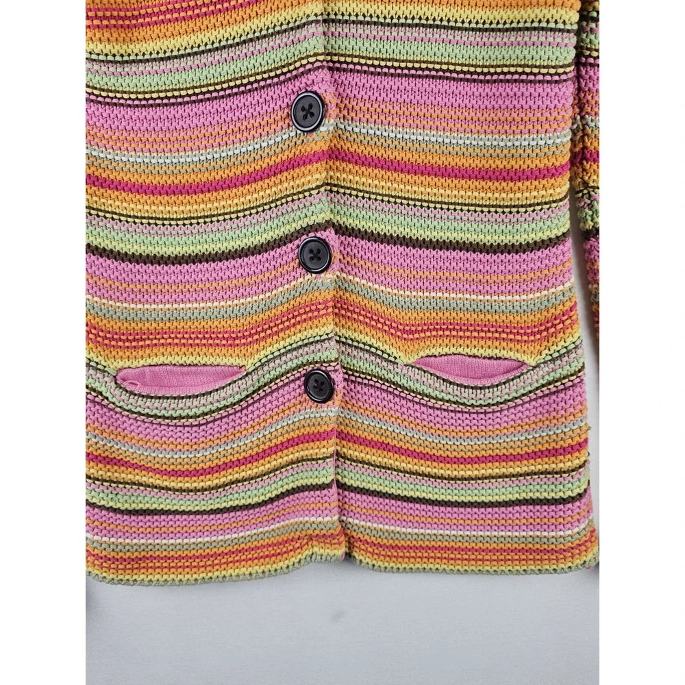 Vintage GAP Kids‎ Crochet Knitted Rainbow Button Up Jacket Hoodie Girls XL 2005